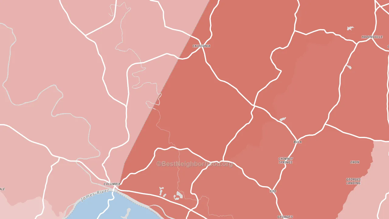 Columbia, VA block-group political-lean map