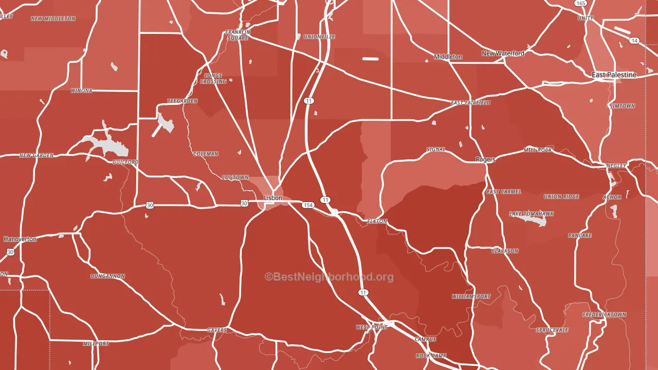 Columbiana County, OH block-group political-lean map