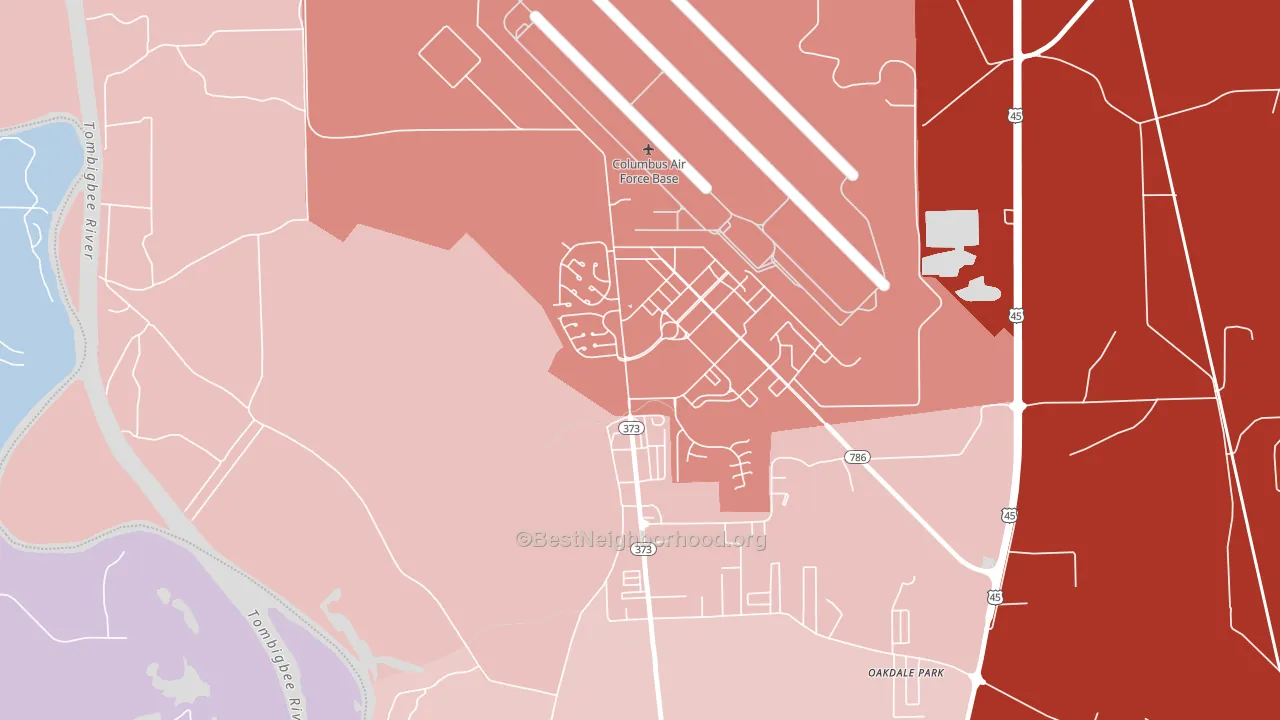 Columbus AFB, MS block-group political-lean map