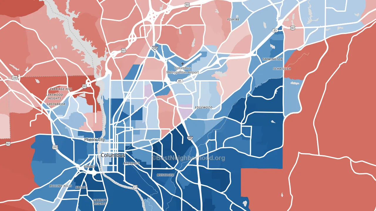 Columbus, GA block-group political-lean map