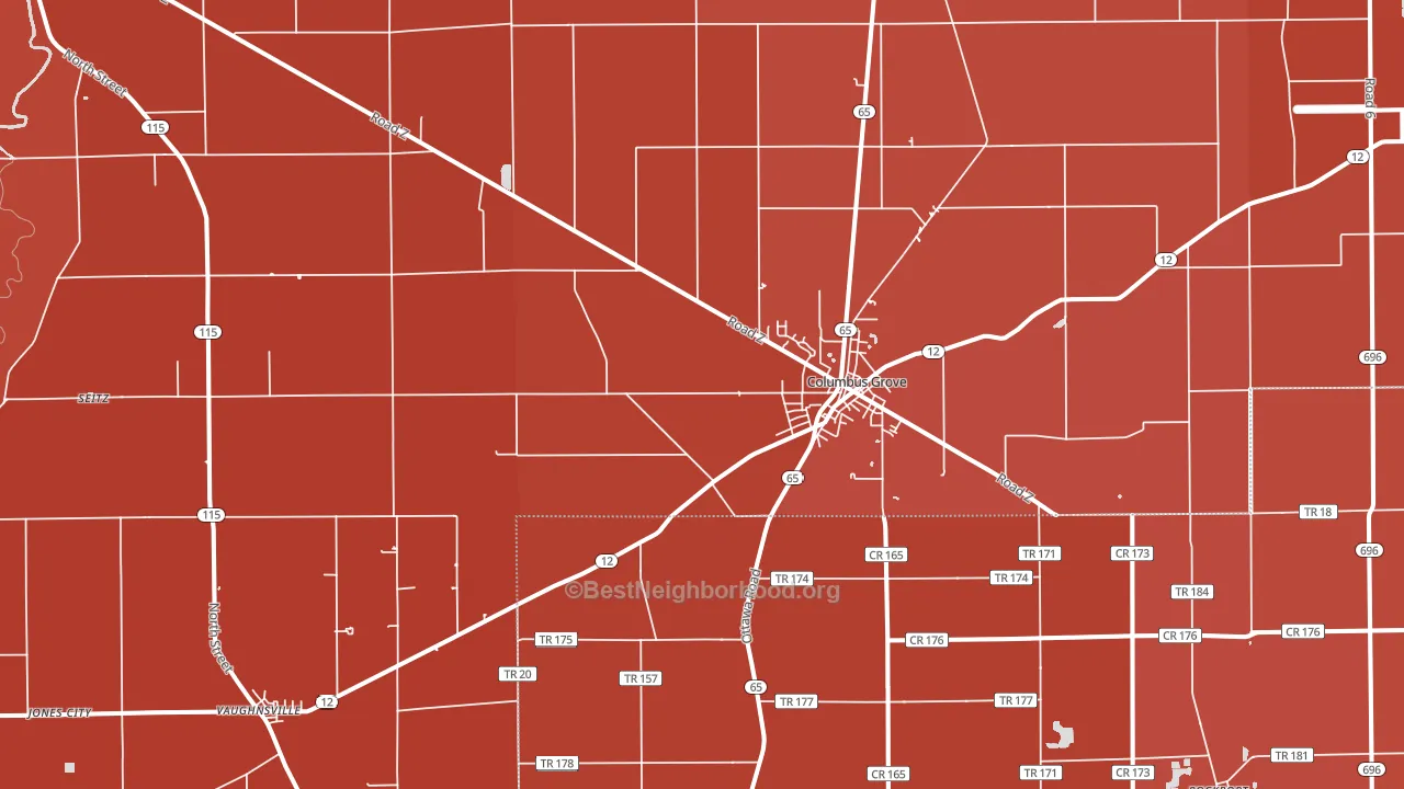 Columbus Grove, OH block-group political-lean map