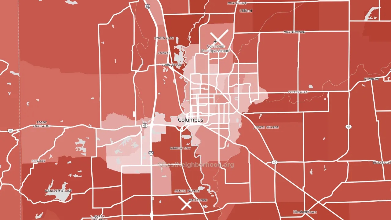 Columbus, IN block-group political-lean map