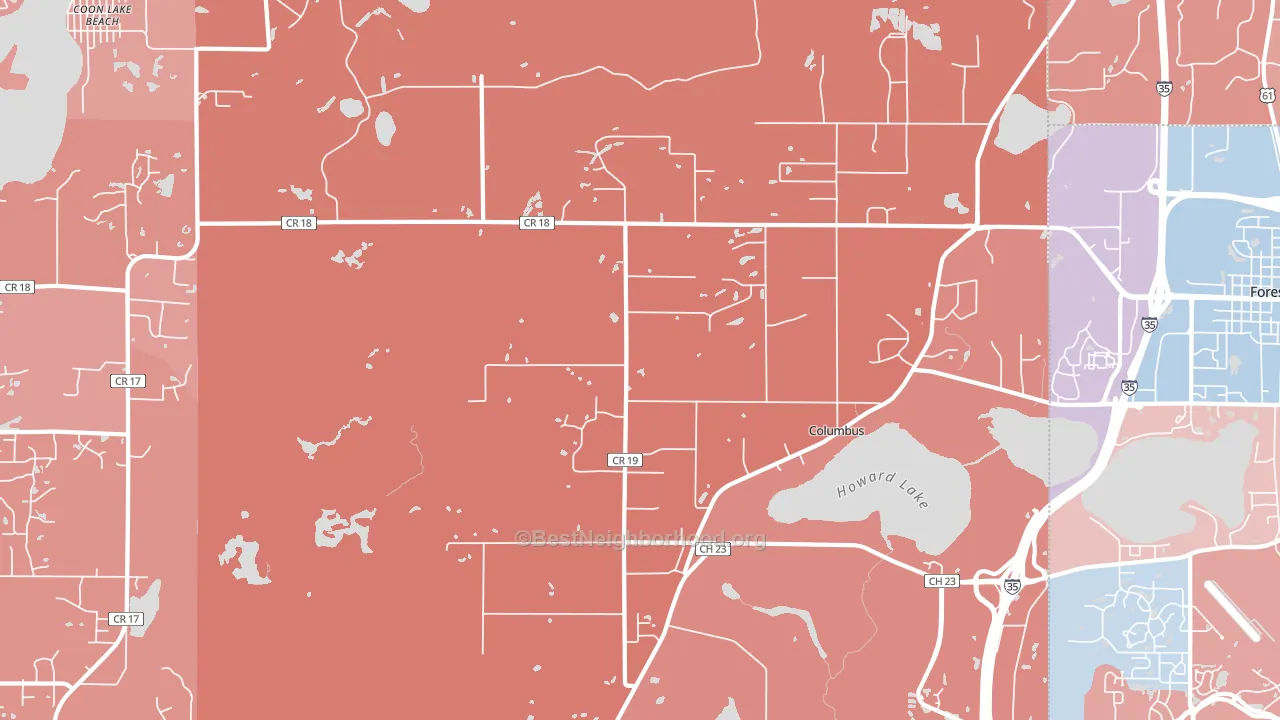 Columbus, MN block-group political-lean map