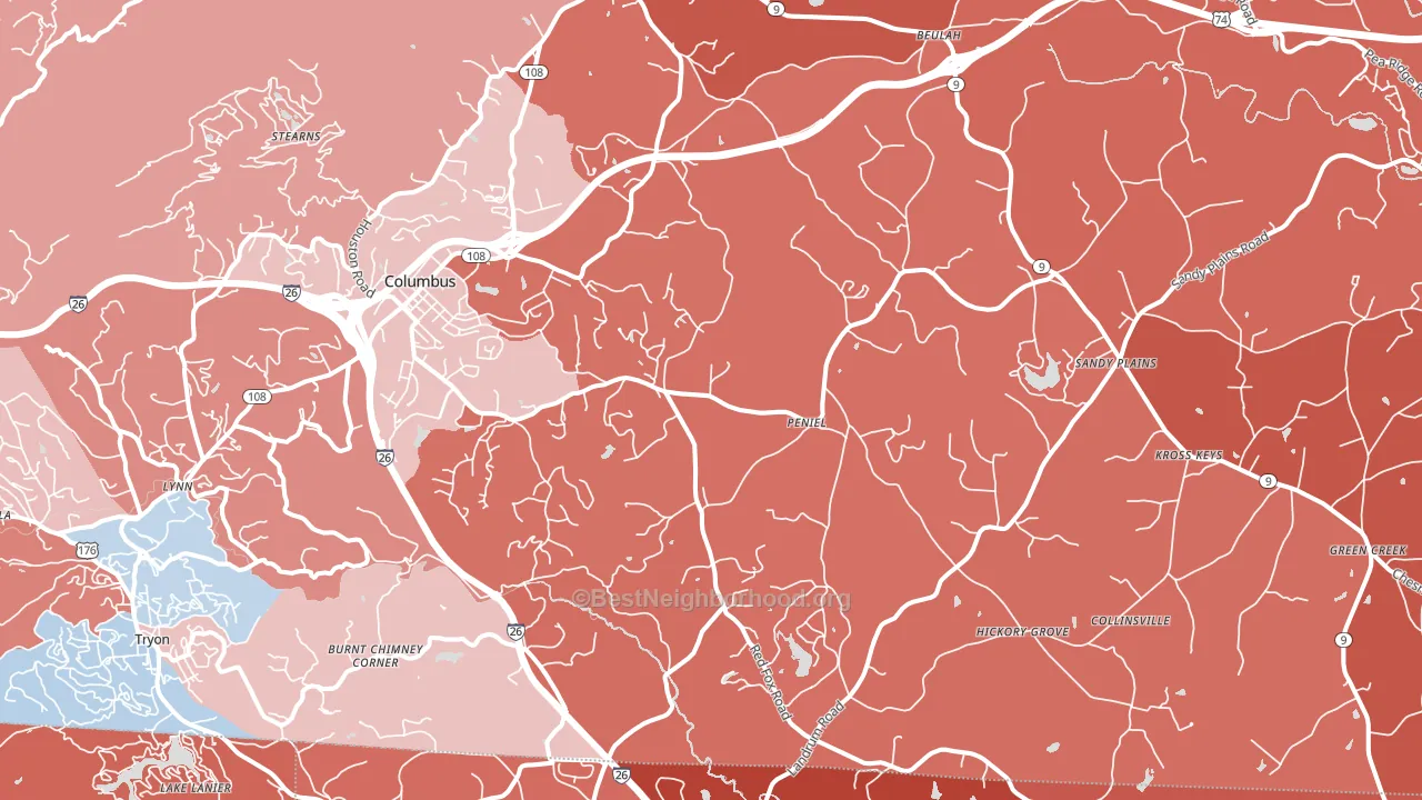 Columbus, NC block-group political-lean map