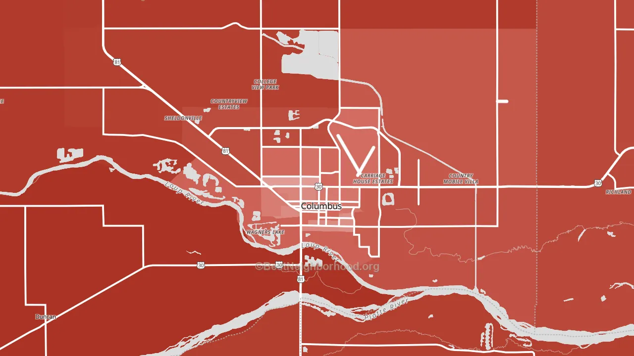 Columbus, NE block-group political-lean map