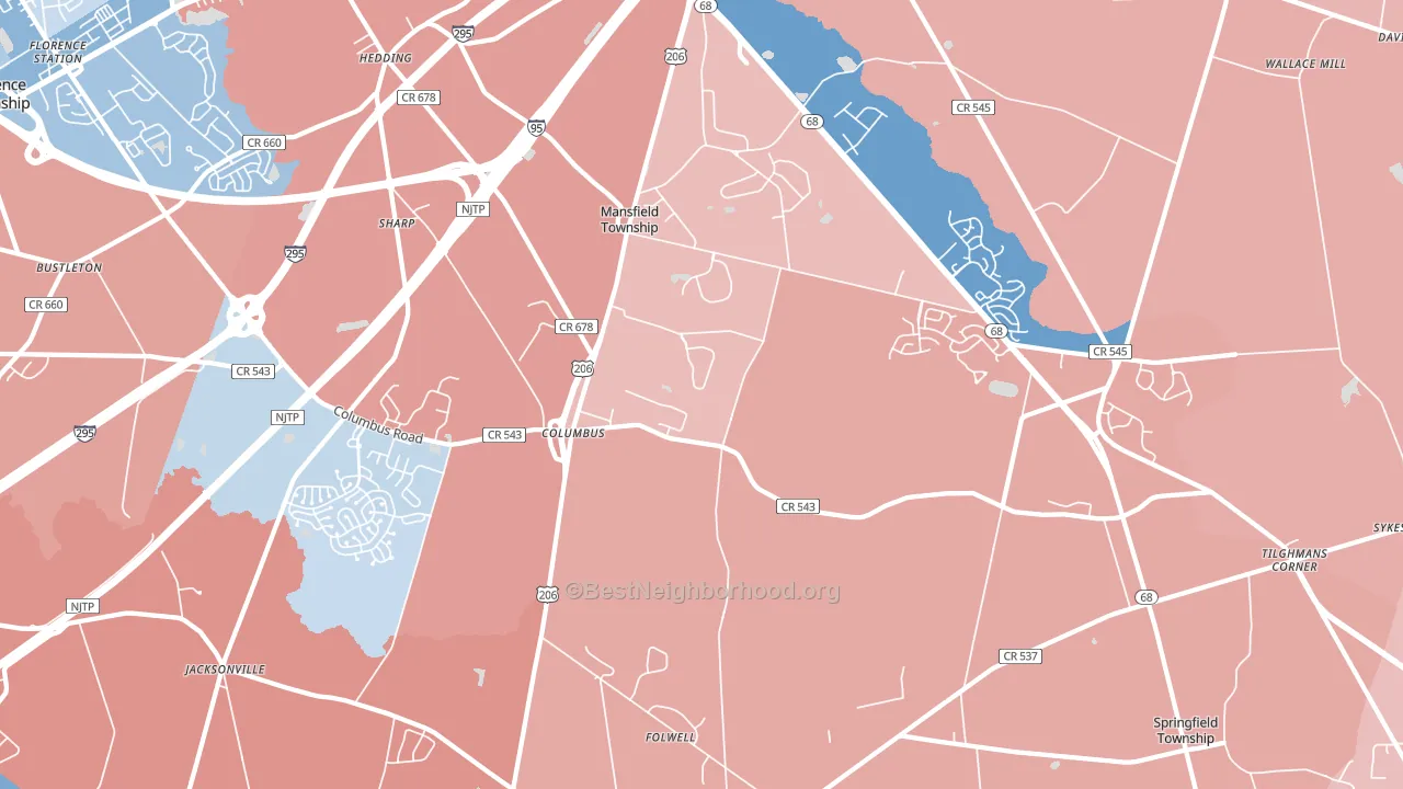Columbus, NJ block-group political-lean map