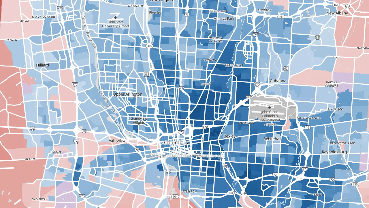Columbus, OH block-group political-lean map
