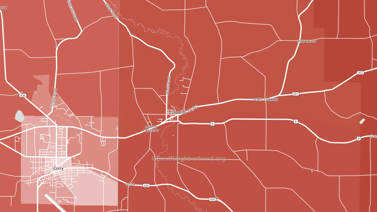 Columbus, PA block-group political-lean map