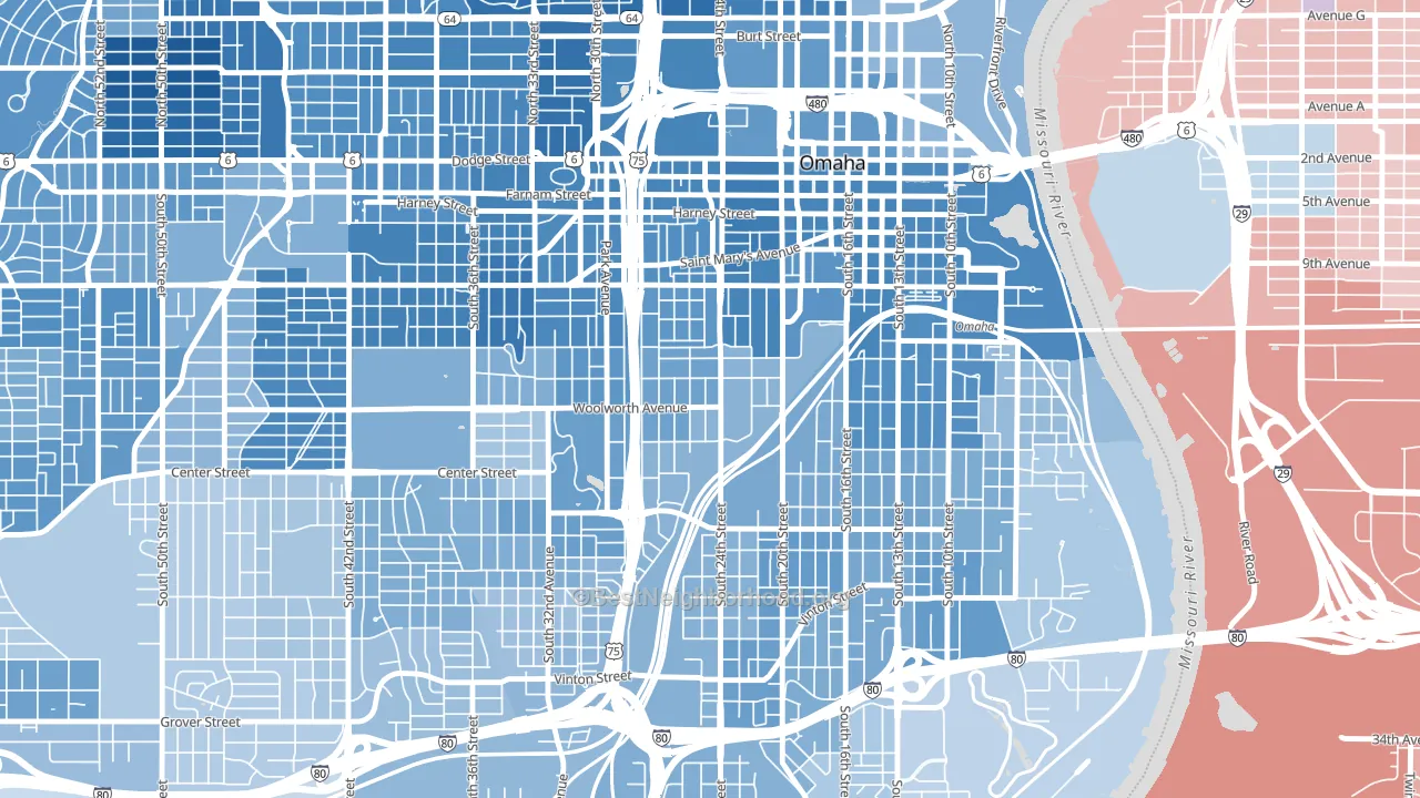Columbus Park, Omaha, NE block-group political-lean map