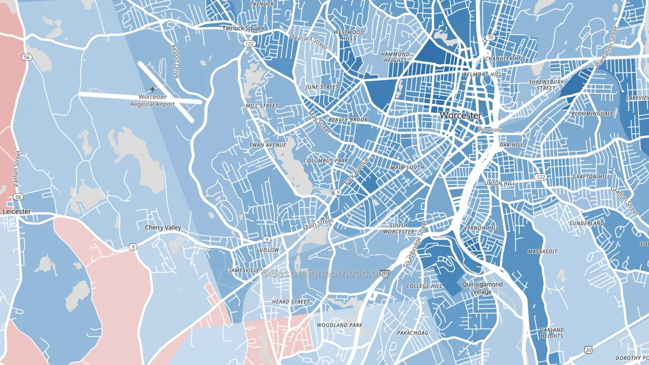 Columbus Park, Worcester, MA block-group political-lean map
