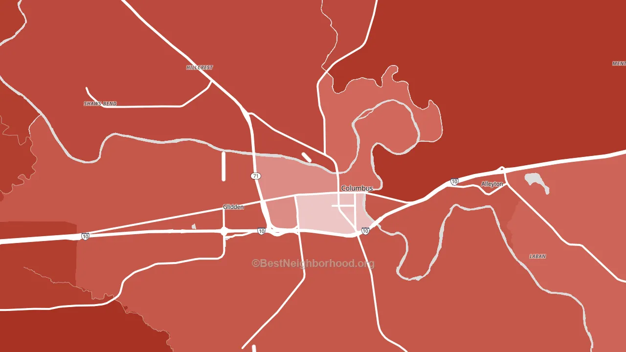 Columbus, TX block-group political-lean map