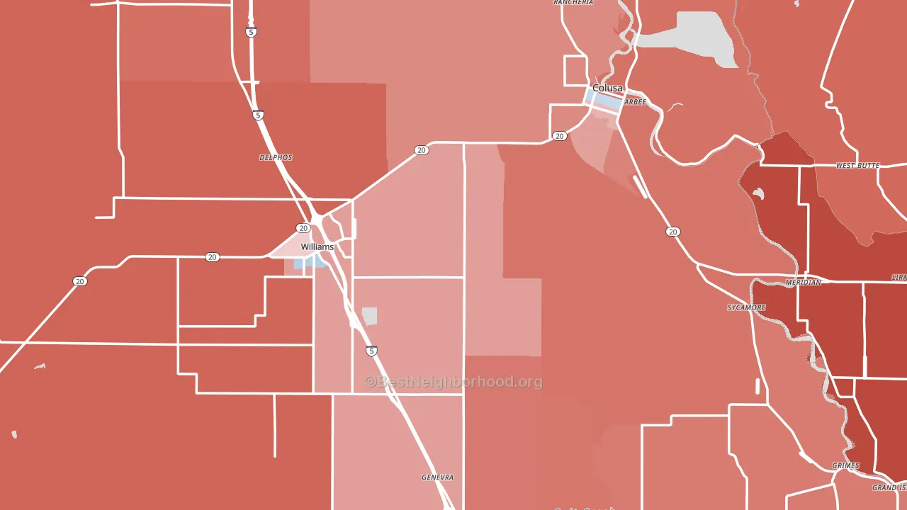 Colusa County, CA block-group political-lean map
