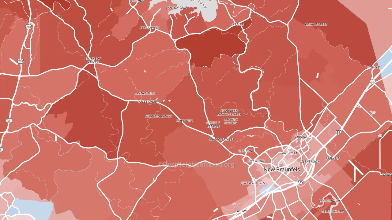 Comal County, TX block-group political-lean map
