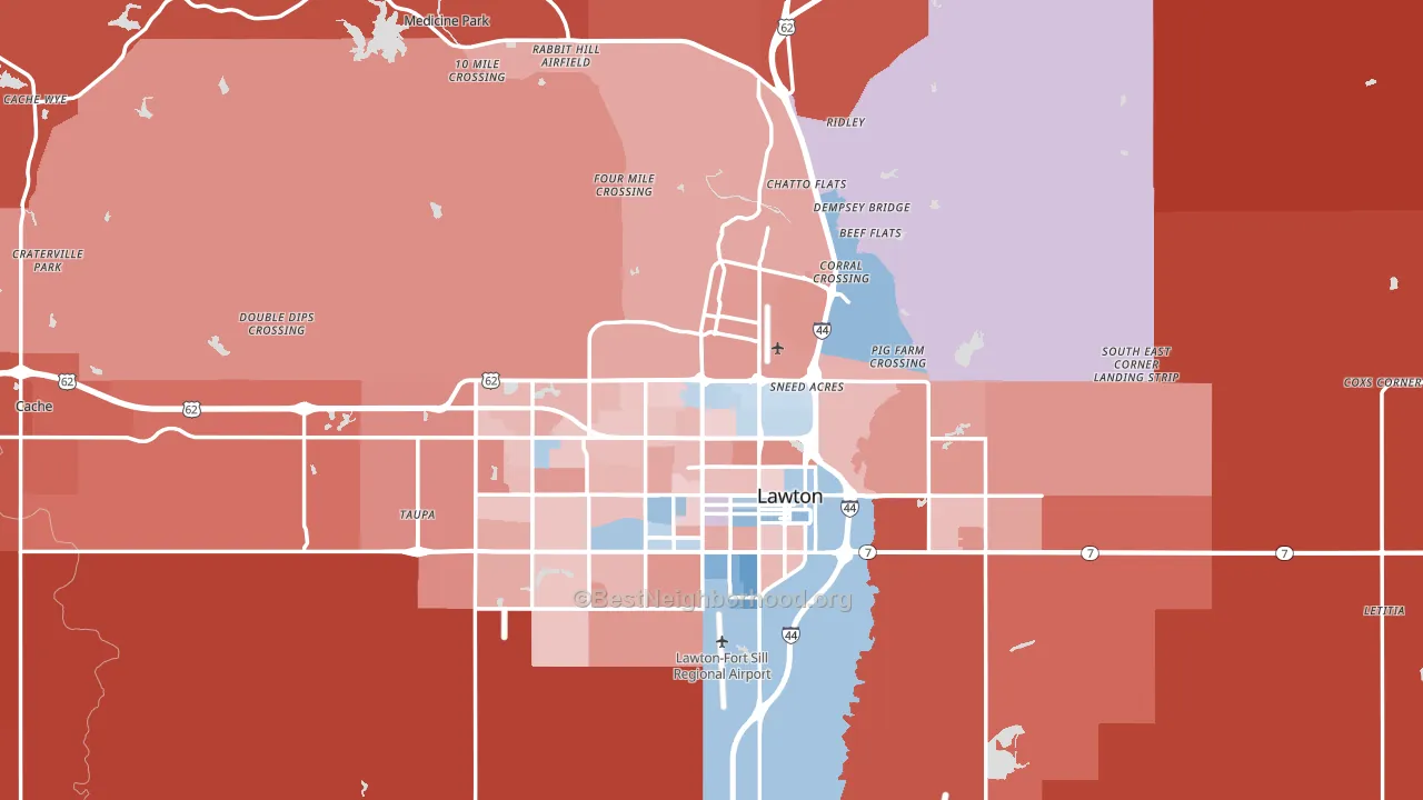 Comanche County, OK block-group political-lean map