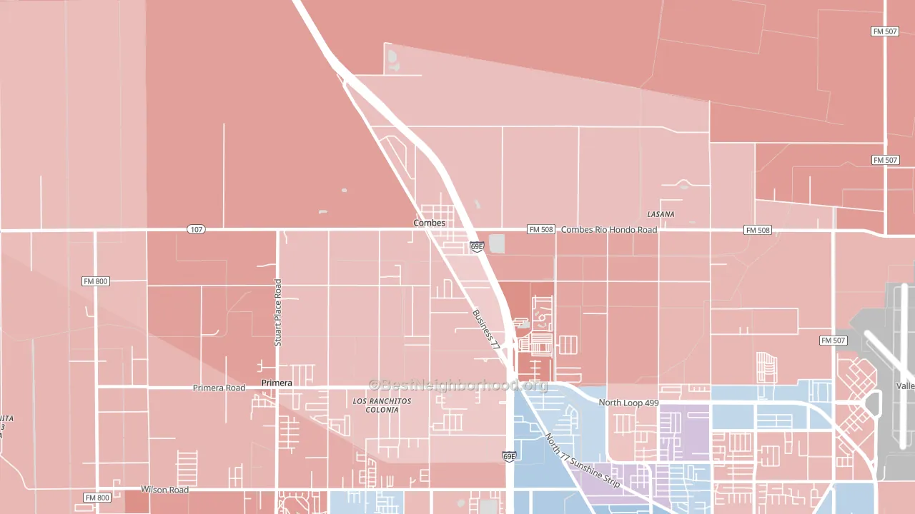 Combes, TX block-group political-lean map