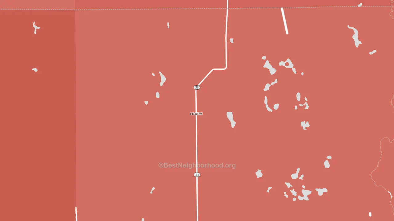 Comins, MI block-group political-lean map