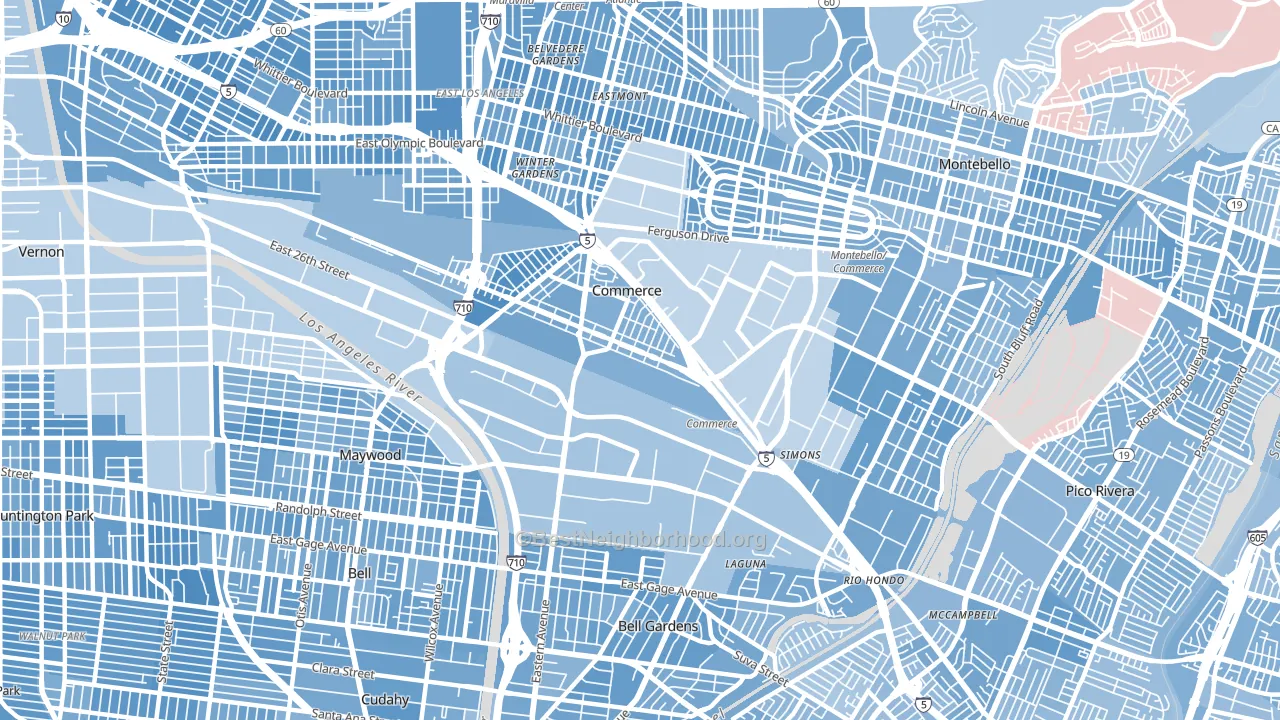 Commerce, CA block-group political-lean map