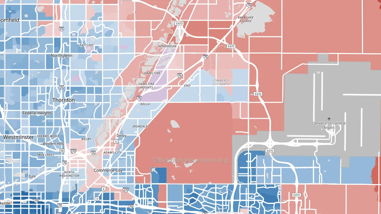 Commerce City, CO block-group political-lean map