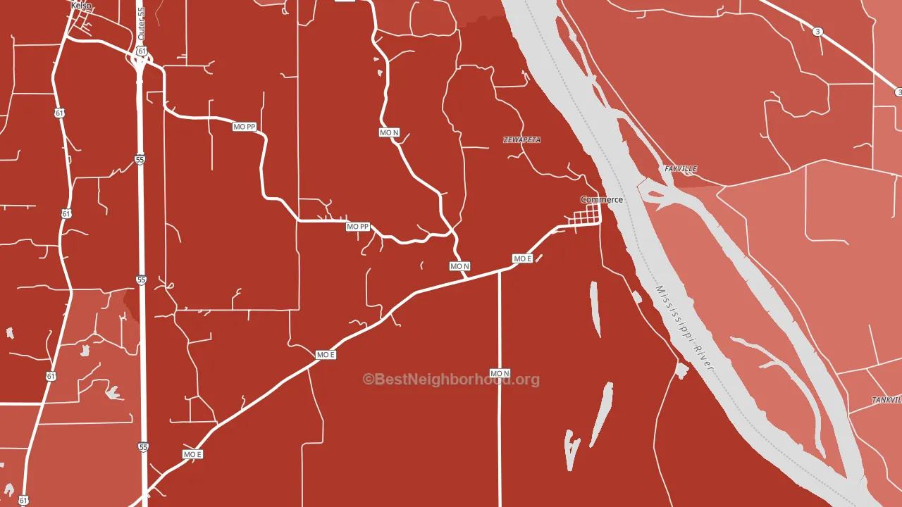 Commerce, MO block-group political-lean map