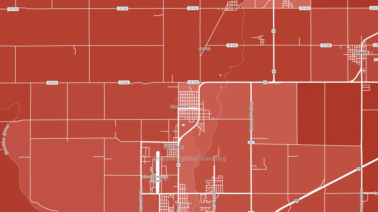 Commerce, OK block-group political-lean map