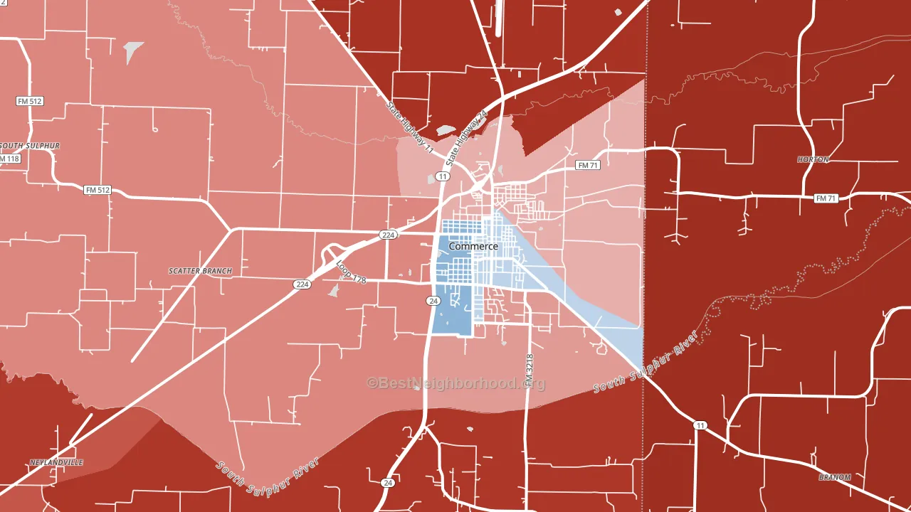 Commerce, TX block-group political-lean map