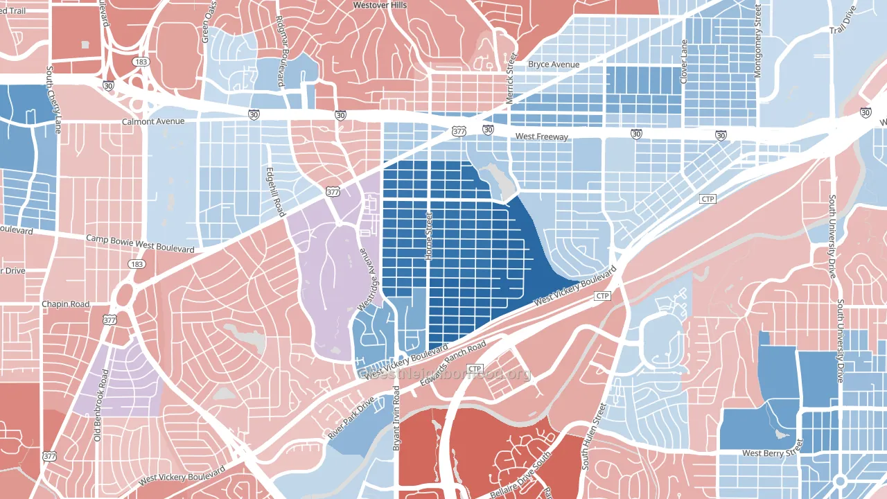 Como, Fort Worth, TX block-group political-lean map