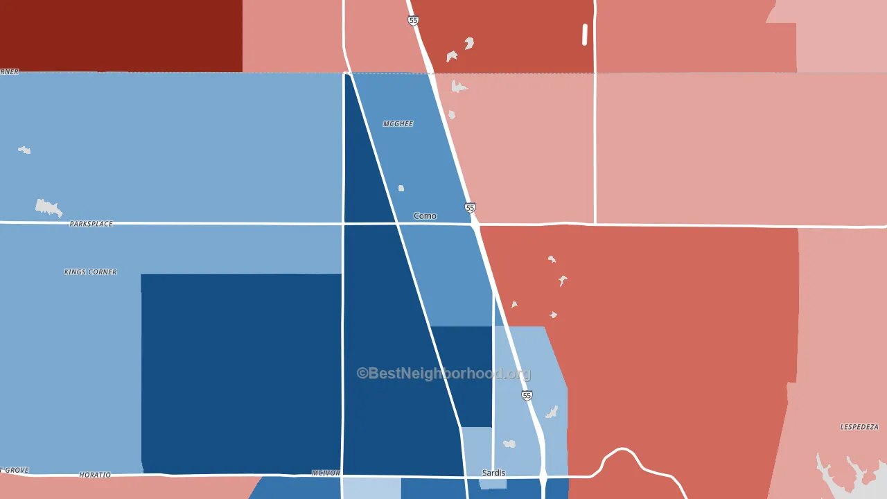 Como, MS block-group political-lean map