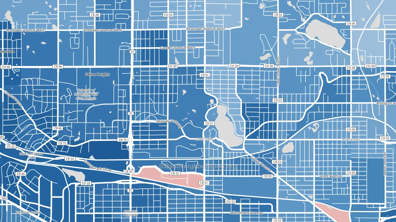 Como, St. Paul, MN block-group political-lean map