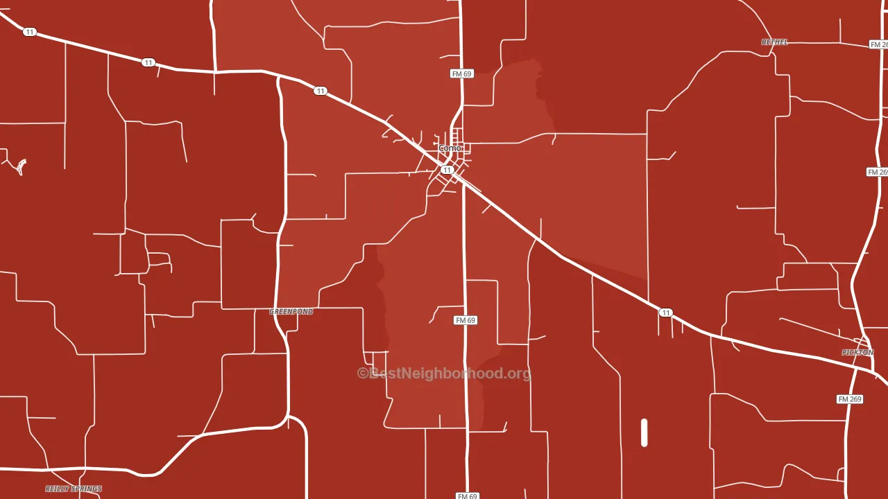 Como, TX block-group political-lean map