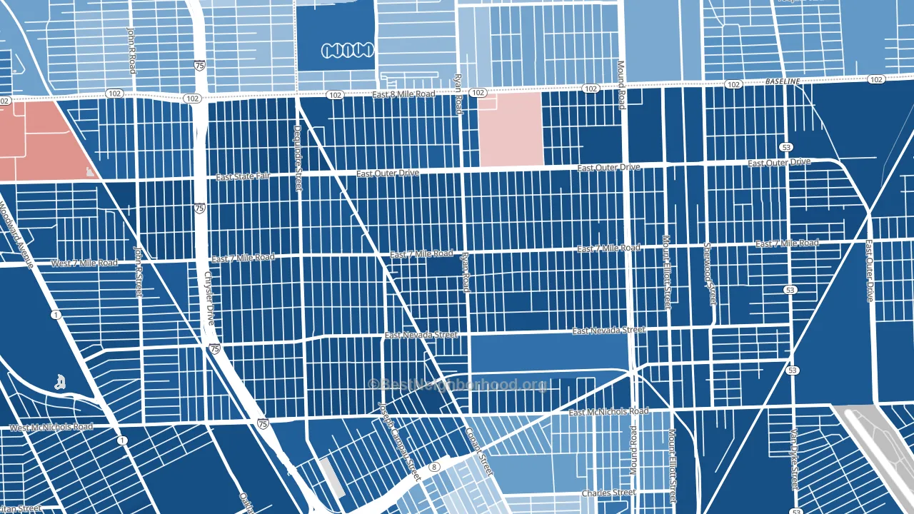 Conant Gardens, Detroit, MI block-group political-lean map
