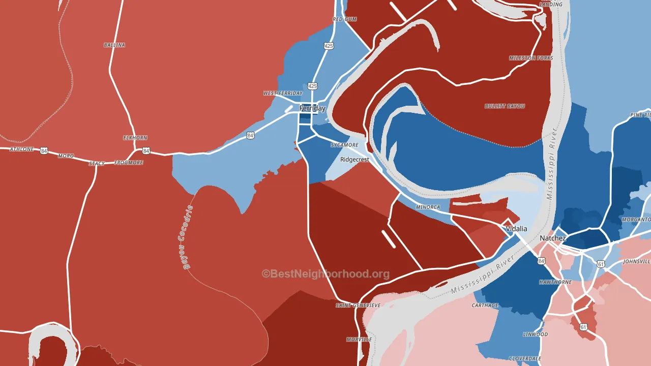 Concordia Parish, LA block-group political-lean map
