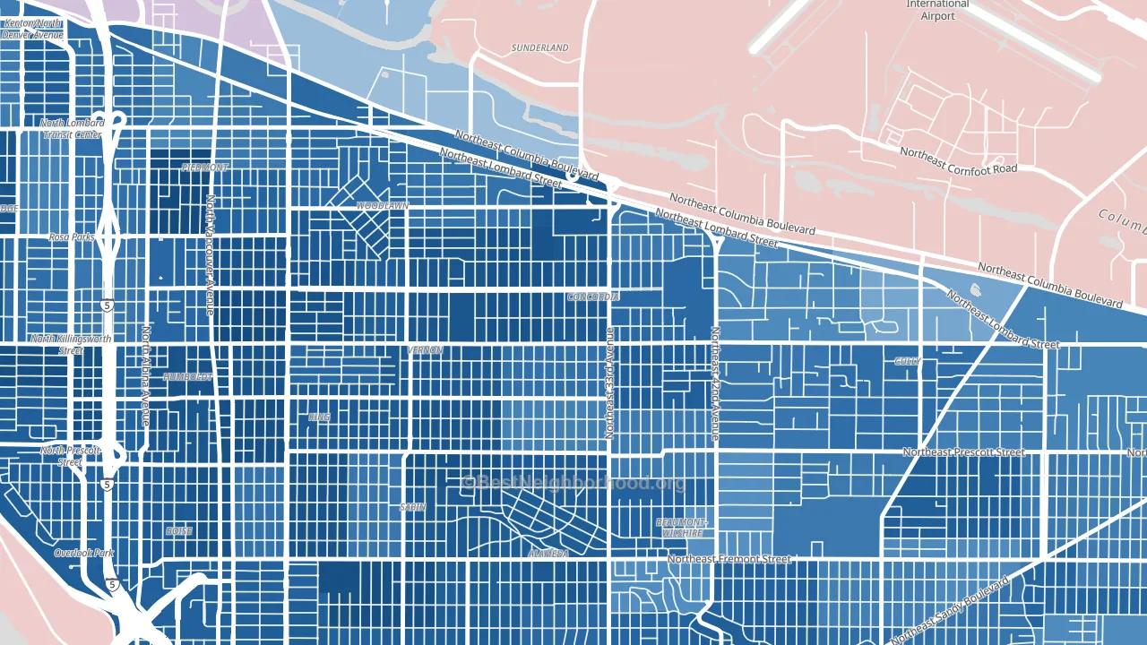 Concordia, Portland, OR block-group political-lean map