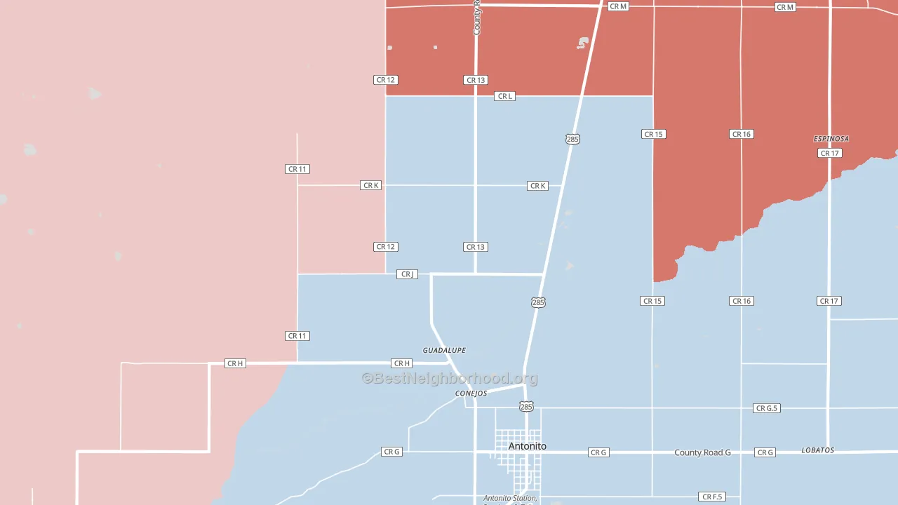 Conejos, CO block-group political-lean map