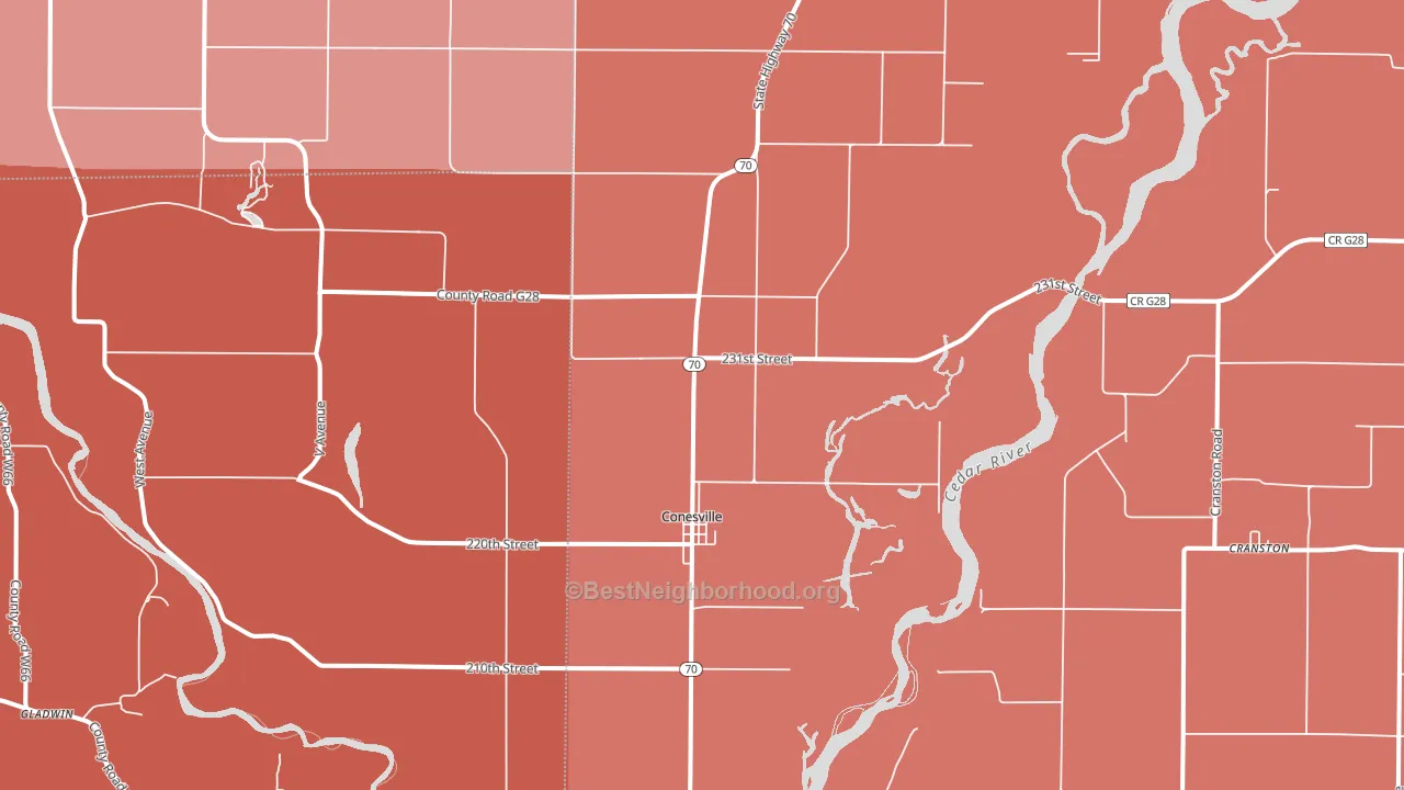 Conesville, IA block-group political-lean map