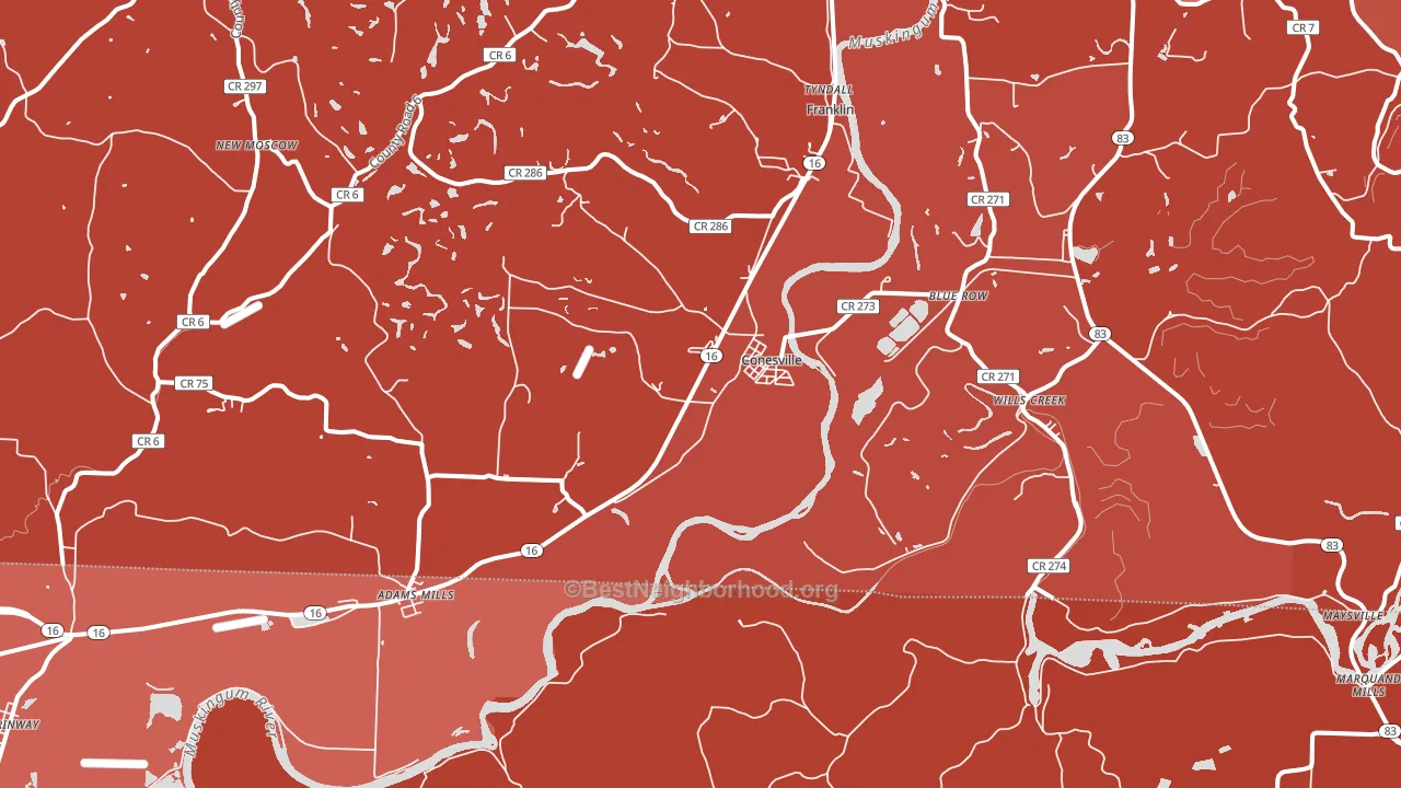 Conesville, OH block-group political-lean map