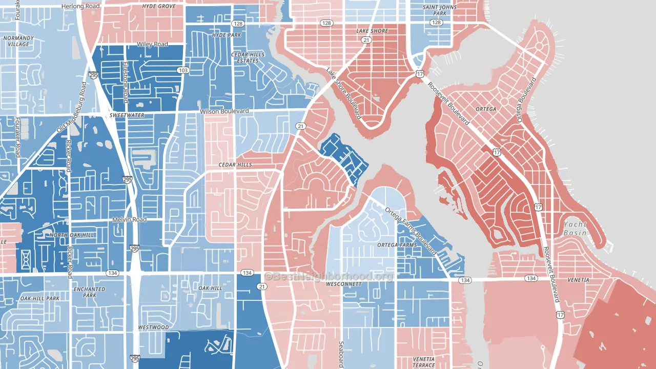 Confederate Point, Jacksonville, FL block-group political-lean map