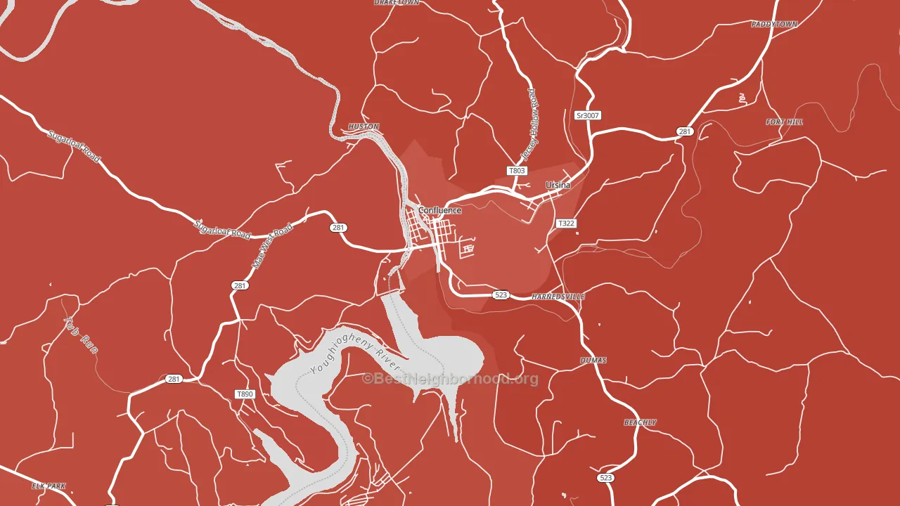 Confluence, PA block-group political-lean map