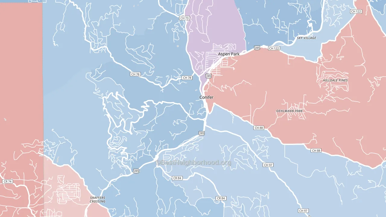 Conifer, CO block-group political-lean map