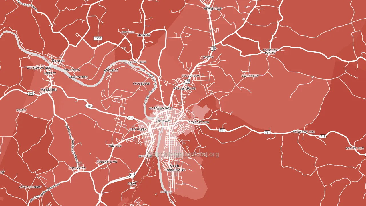 Connellsville, PA block-group political-lean map
