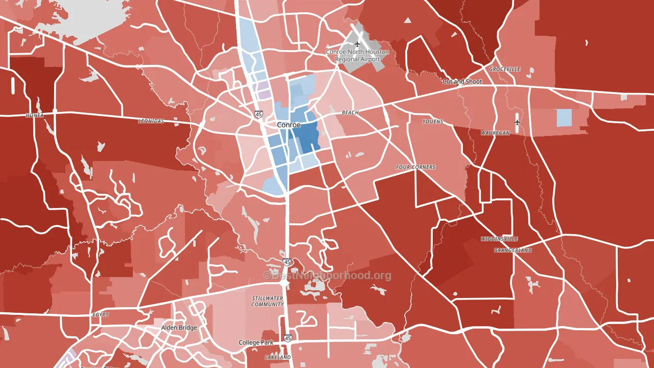 Conroe, TX block-group political-lean map