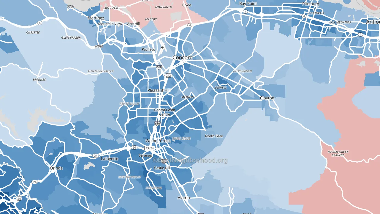 Contra Costa County, CA block-group political-lean map