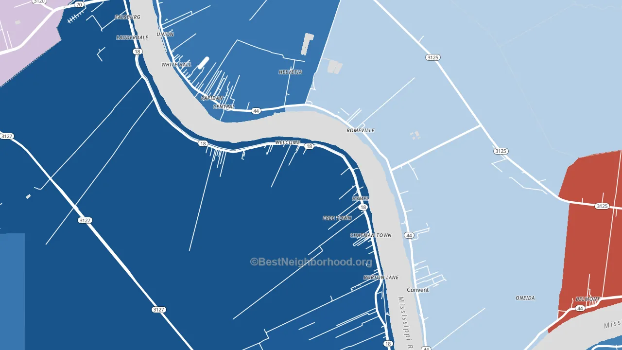 Convent, LA block-group political-lean map