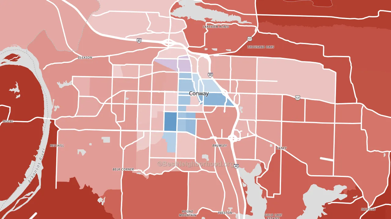 Conway, AR block-group political-lean map
