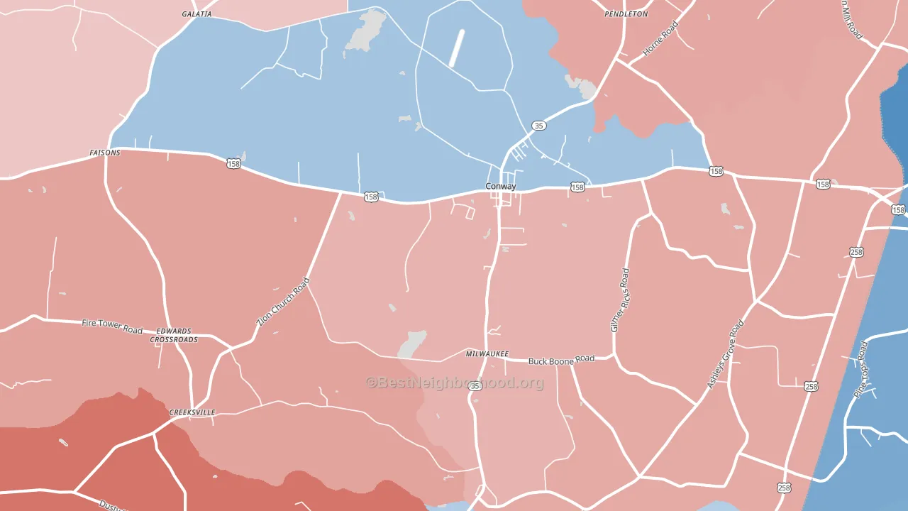 Conway, NC block-group political-lean map