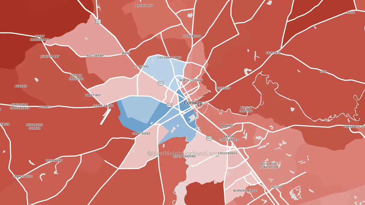 Conway, SC block-group political-lean map