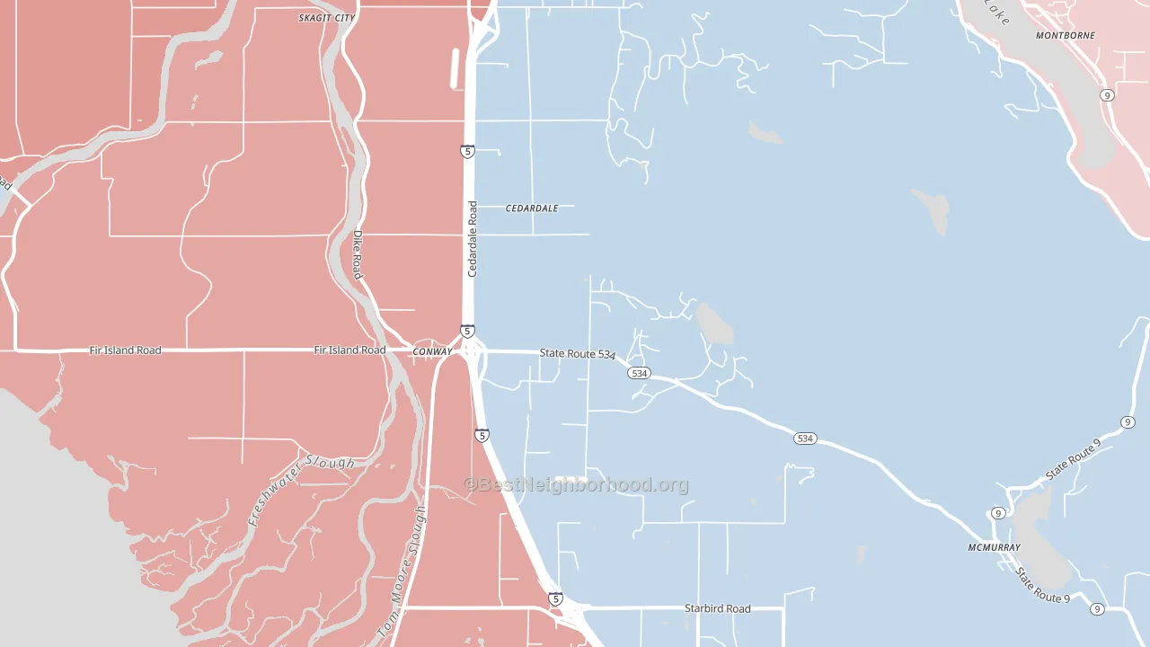 Conway, WA block-group political-lean map