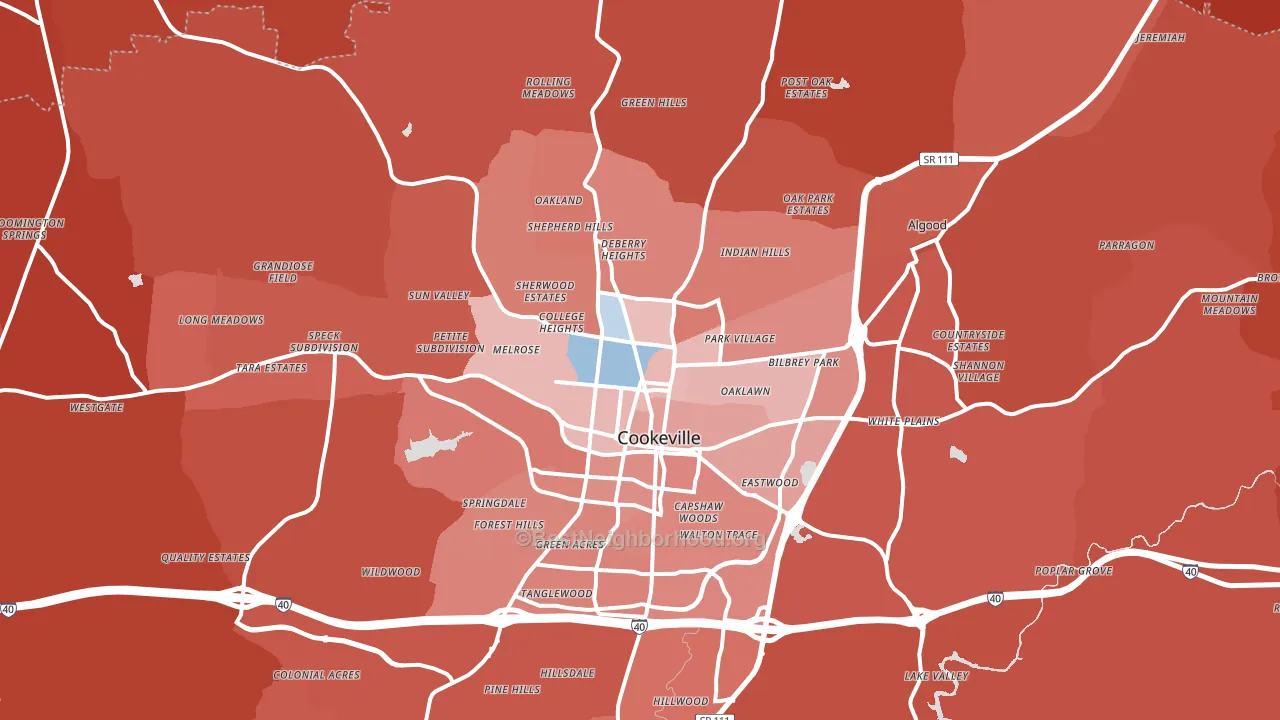 Cookeville, TN block-group political-lean map