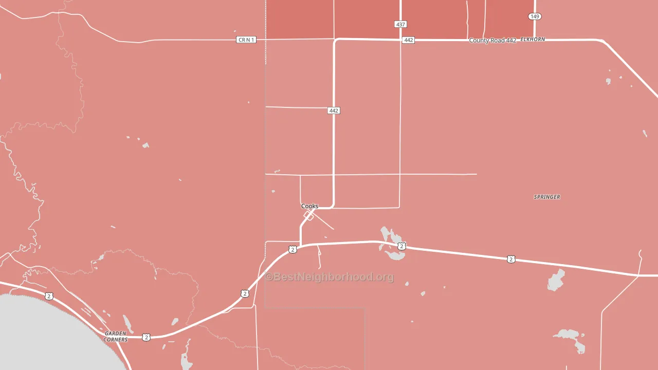 Cooks, MI block-group political-lean map