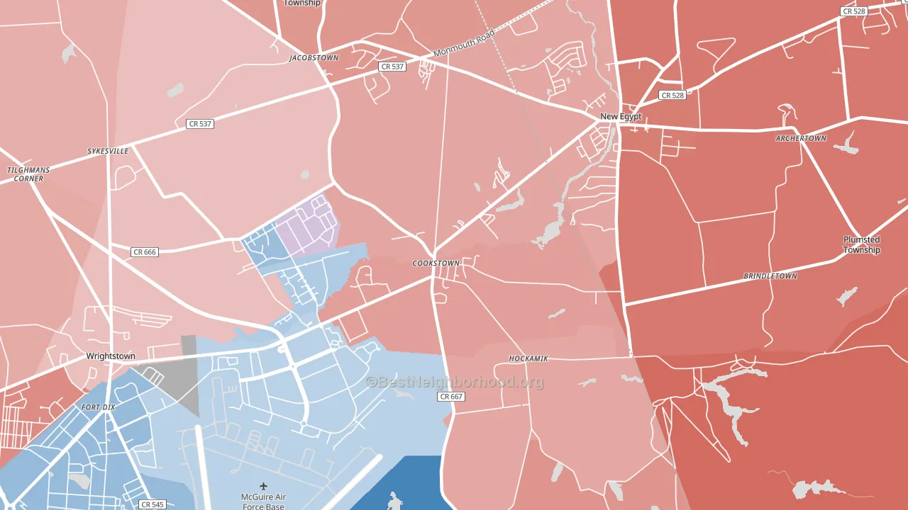 Cookstown, NJ block-group political-lean map