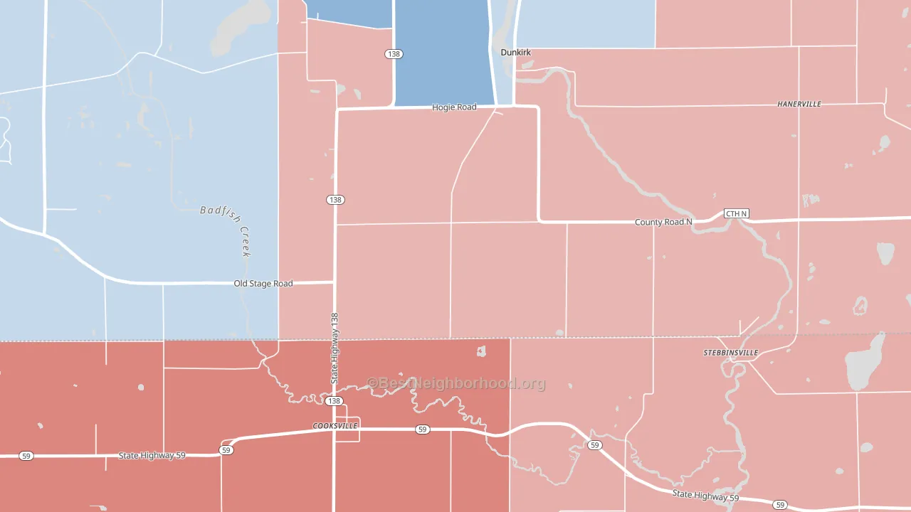 Cooksville, WI block-group political-lean map